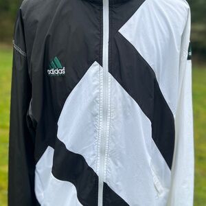 ADIDAS Equipment Jacket | Vintage 80s Long Sleeve Full Zip Logo Black White | XL